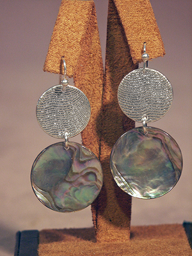 Earrings: abalone, shell, silver