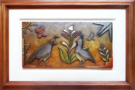 Spring Courtship - Quail Bronze Plaque