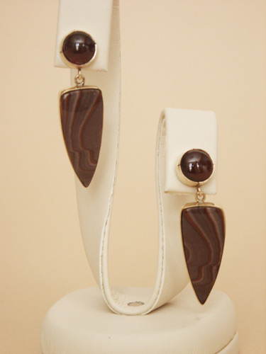 18K Garnet and Apache Hills Jasper Earrings, posts
